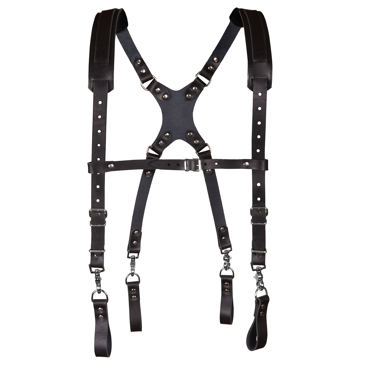 Leather Stronghold Suspension System, Comfortable Padded and Fully-Adjustable Padded Leather Tool Belt Suspenders.
