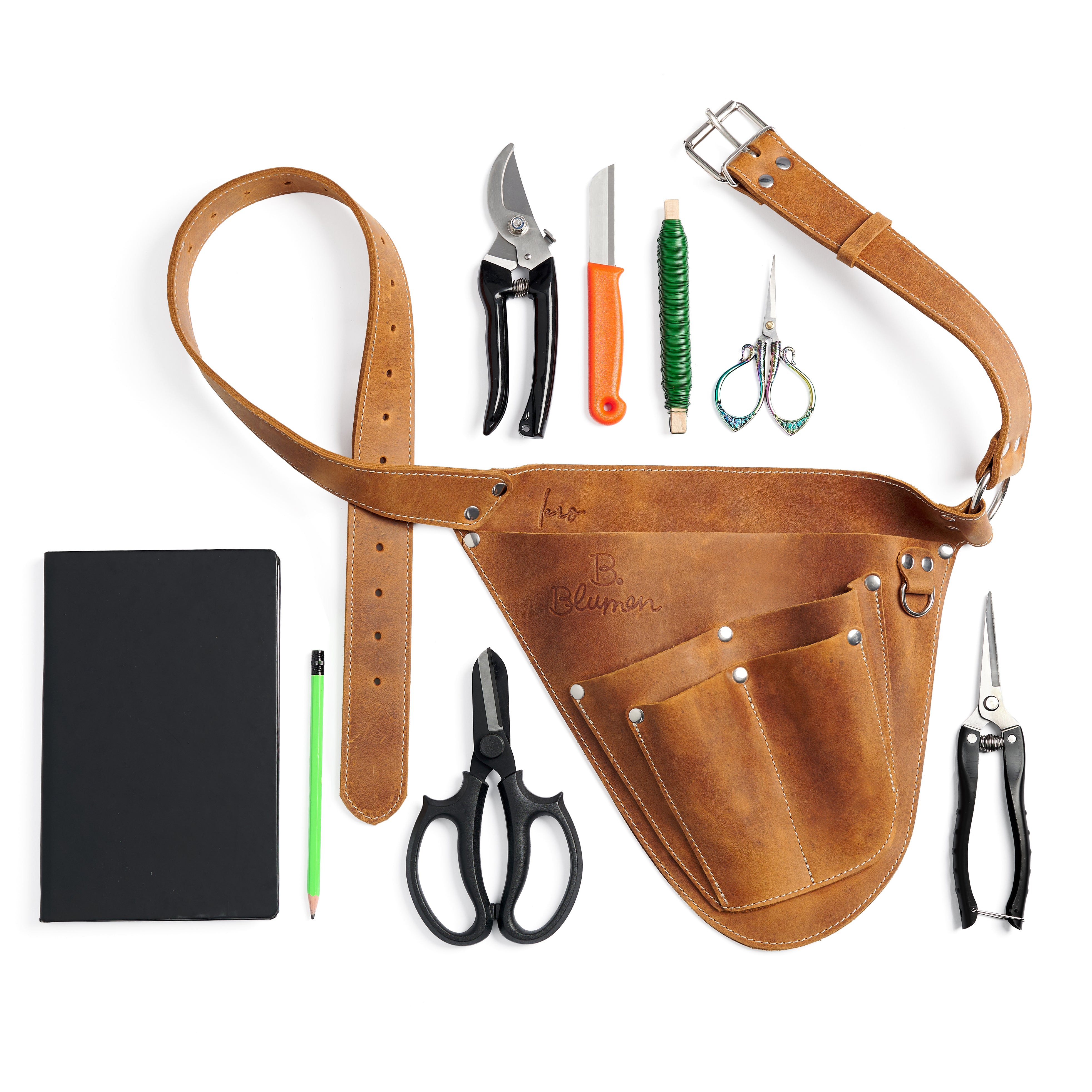 Leather Florist Tool Belt. Belt for florist tools - personalized with magnet pockets to hold the tools.