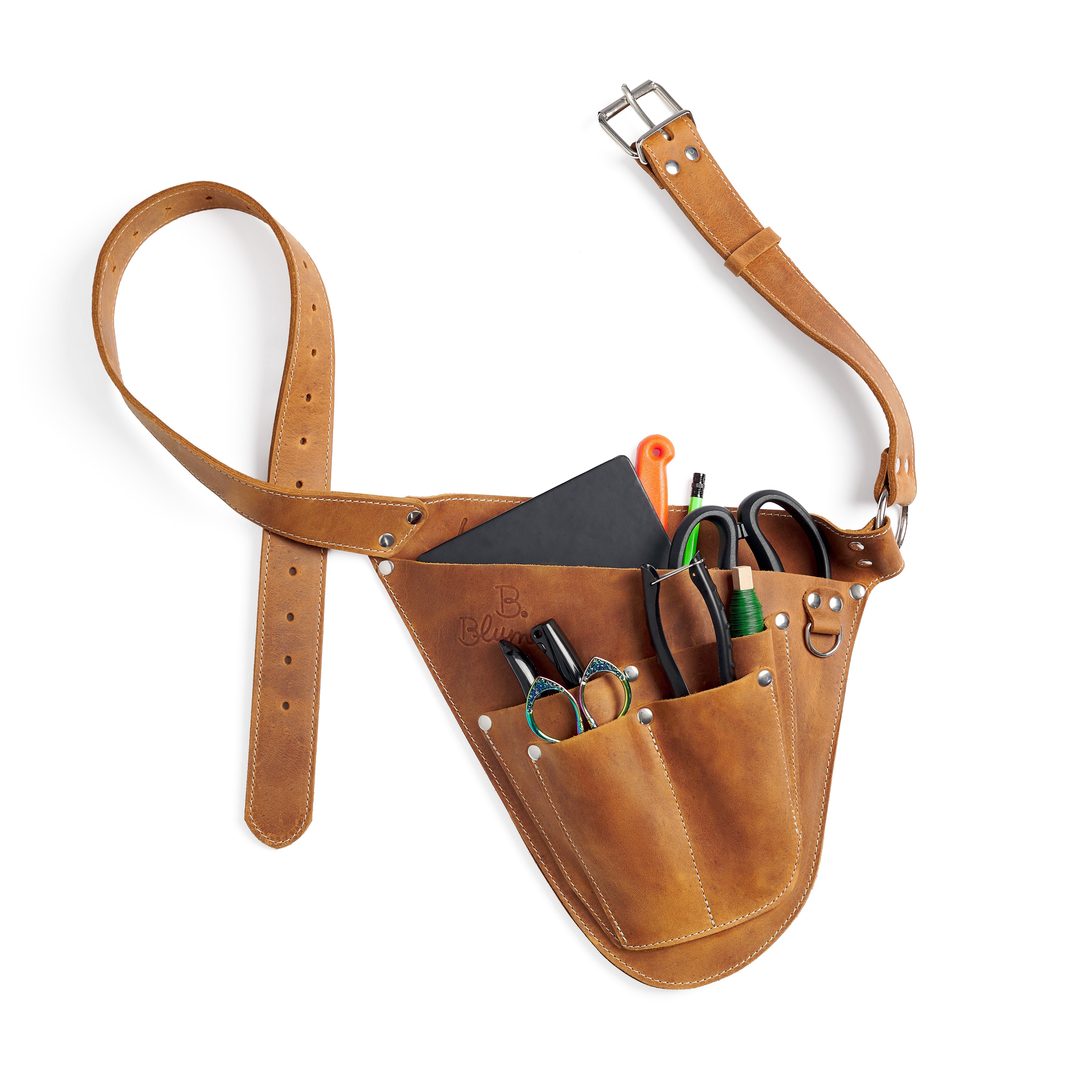 Leather Florist Tool Belt. Belt for florist tools - personalized with magnet pockets to hold the tools.